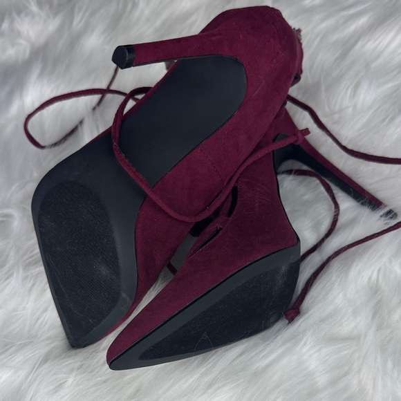 Shoe Dazzle Deep Red Velvet Lace-Up Heels - Picture 7 of 8